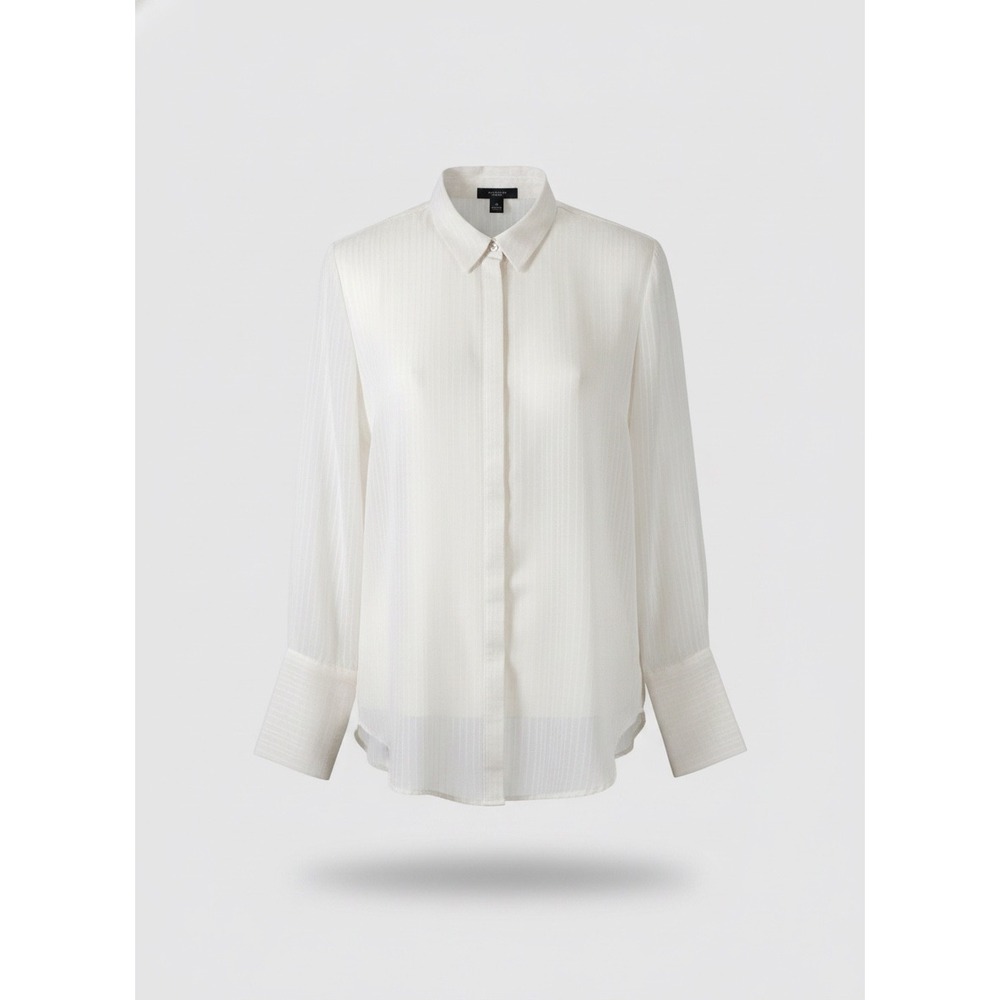 Calvin Klein Signature Twill Shirt White Long Sleeve Spread Collar Mens Dress